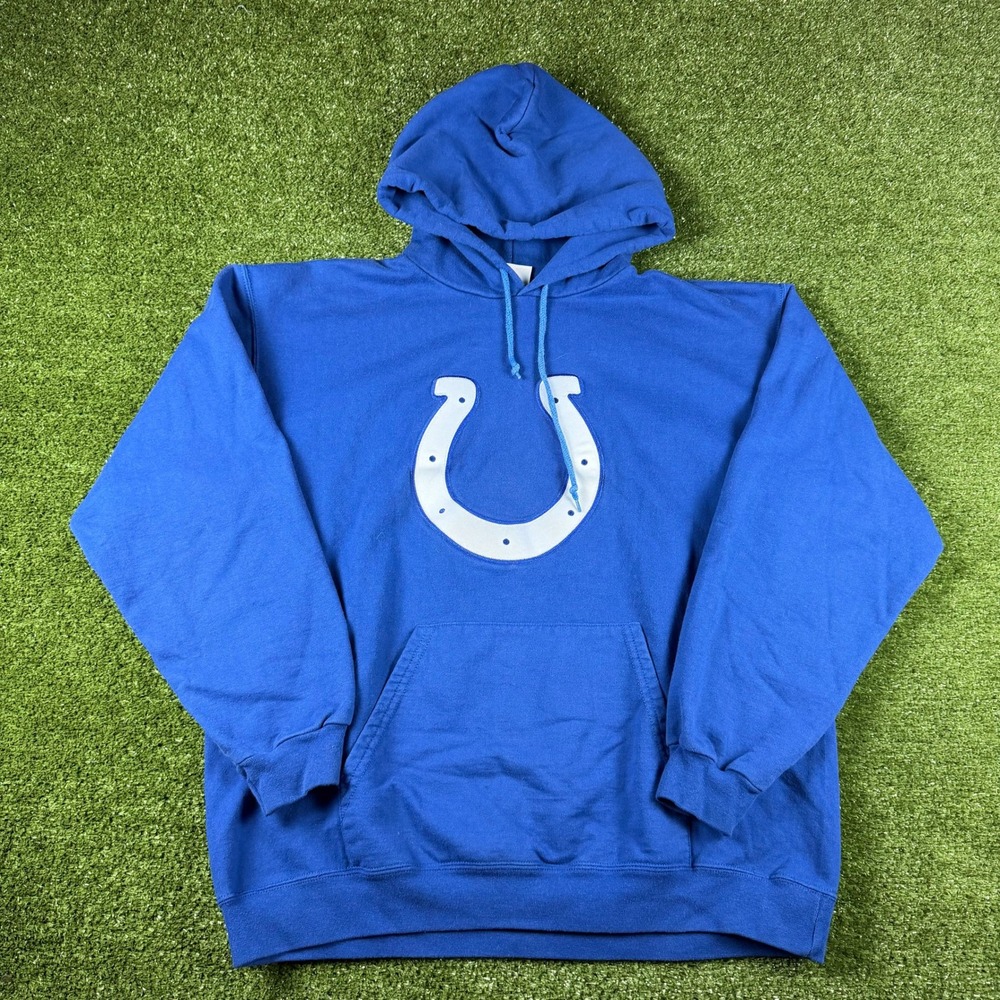 NFL Indianapolis Colts Hoodie Blue Large Pullover Horseshoe Logo Mens L